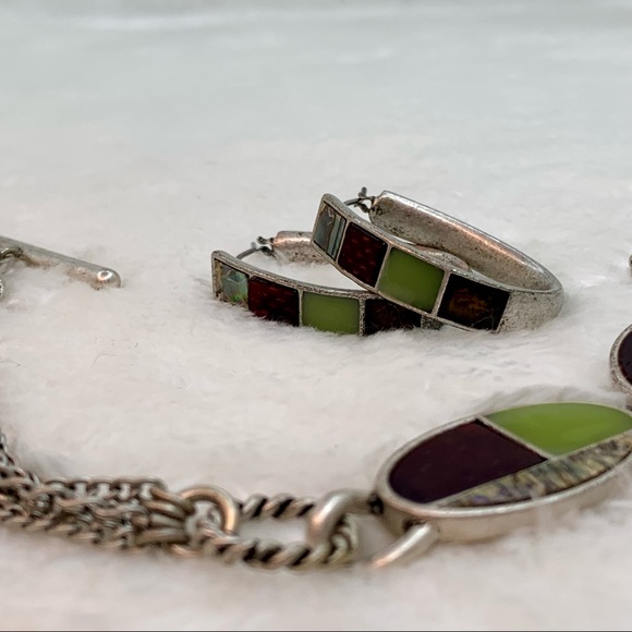 Silver Inlay Bracelet & Earring Set - Picture 6 of 7